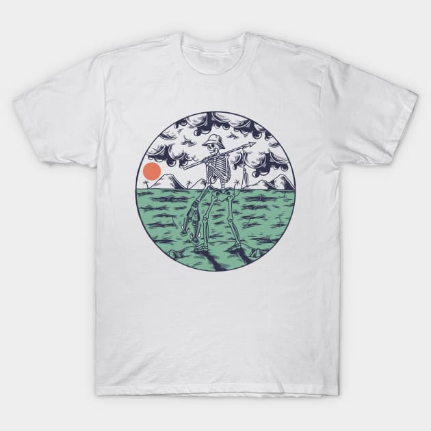 Skeleton Hunting Fish T-Shirt by Mako Design 